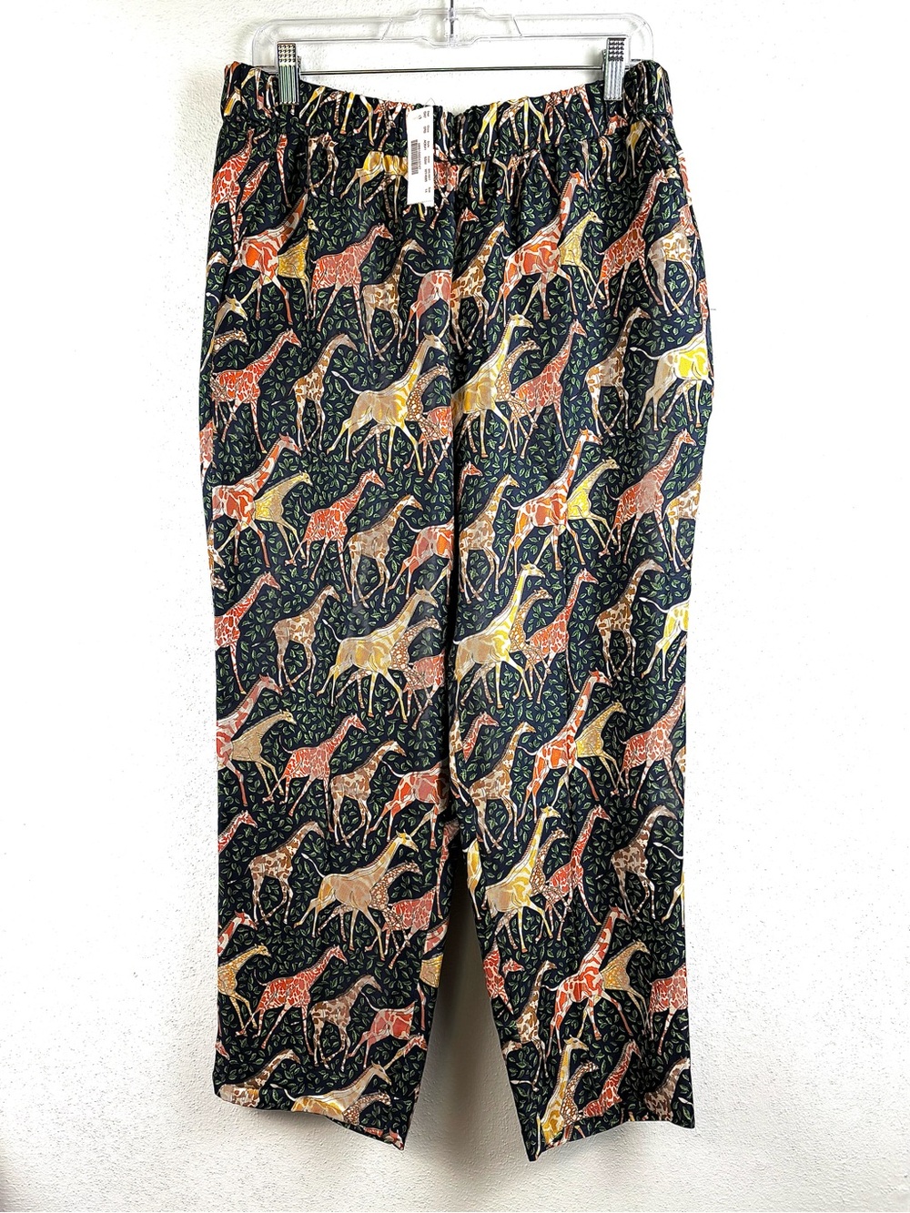 NWT J. Crew Collection 100% Silk Pull-On Pant, Safari Giraffes, Size 14
